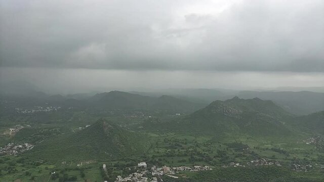 View of the Udaipur city as seen from the Monsoon palace at Udaipur, Rajasthan, India