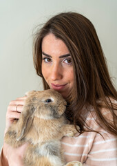 young woman with bunny