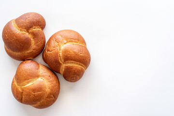French Bread Rolls on white background with copy space.