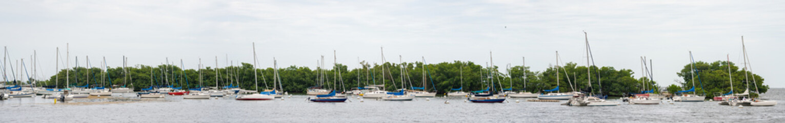 Fototapeta na wymiar Sailboats at Dinner Key Miami Coconut Grove super panorama