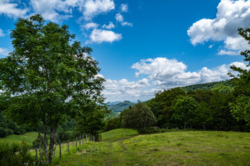 Fototapeta na wymiar ciel nuageux et rayon de soleil sur les monts d'Auvergne 2