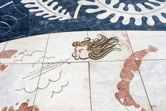 Detail Of The Mappa Mundi, Created From Beige, Black And Red Limestone In Lisbon, Portugal