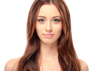 beautiful young shirtless woman with long hair
