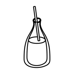 bottle with beverage and straw line style icon