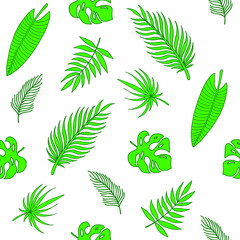 Feuilles de palmiers tropicaux. Illustration vectorielle. Modèle sans couture.