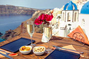 Two glasses of white wine on the table