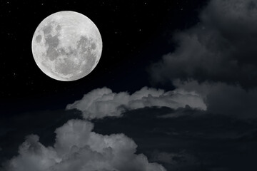 Naklejka na ściany i meble Full moon with blurred clouds in the dark night.