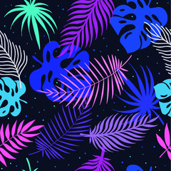 Fototapeta na wymiar Tropical palm leaves. Vector illustration. Seamless pattern.