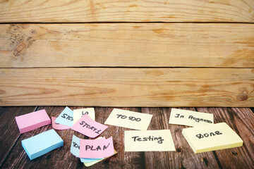 task in board, software scrum agile board with paper task, agile software development methodologies...