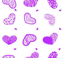 Seamless pattern with pink hearts on white background. Vector illustration.	