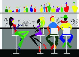 Interior design cololrful vector illustration. Bar scene	

