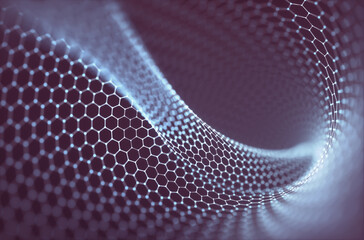 3D illustration abstract background. Conceptual image with hexagonal structure connection. Graphene concept.