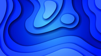 Blue Abstract Paper Cut Background Vector Shadows 3D Smooth Objects Modern Design