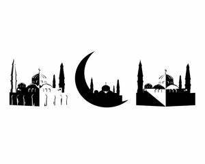 Set of mosque icon. Silhouette muslim traditional architecture house building islam religious design. Illustration vector