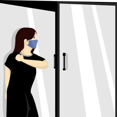 Self protection against  COVID-19 or coronavirus concept. Open the door with the elbow. Prevent infection spreading. Illustration vector
