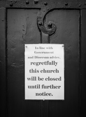 black and white church door closed coronavirus covid pandemic