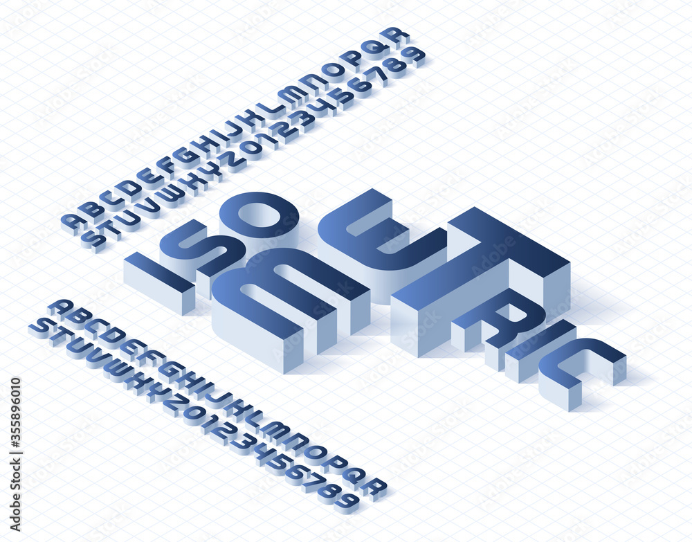 Fototapete isometric alphabet font. 3d effect letters, numbers and symbols with shadow. stock vector typeface f