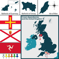 Map of Crown dependencies, UK