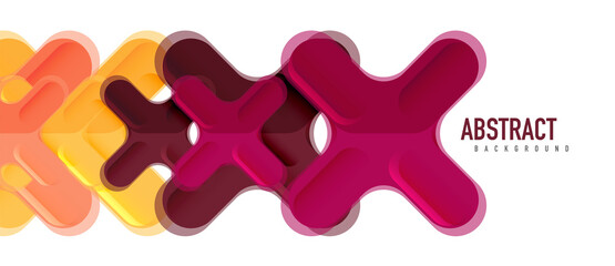 Glossy multicolored plastic style cross composition, x shape design, techno geometric modern abstract background. Trendy abstract layout template