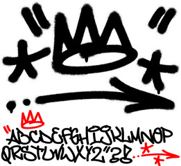 Spray graffiti tagging signs (crown, stars, arrow, quotation marks, dots). Part 8 - obrazy, fototapety, plakaty