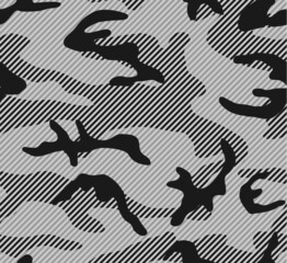 Urban camouflage seamless pattern. Halftone diagonal stripes. Black, gray and white color.