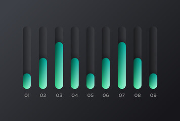 Soft black Neumorphism volume bar UI interface. Trending Vector design UX element.