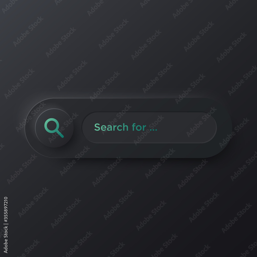 Fototapete soft black neumorphism search bar with button. trending vector design ui element.