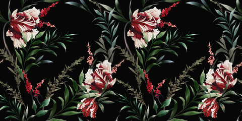 Obrazy  Kwiatowy wzór z kwiatami na tle lato, akwarela. Projekt szablonu do tekstyliów, wnętrz, ubrań, tapet. Sztuka botaniczna