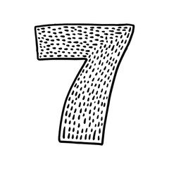 Hand-drawn black and white with marker number seven with dashes.