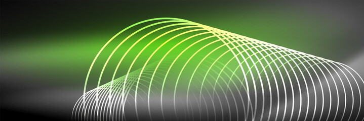 Obraz premium Shiny neon lines, stripes and waves, technology abstract background. Trendy abstract layout template for business or technology presentation, internet poster or web brochure cover, wallpaper