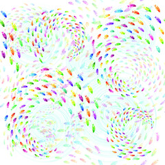 Seamless pattern. Colorful fish vortex on white backround. Vector graphic illustration.