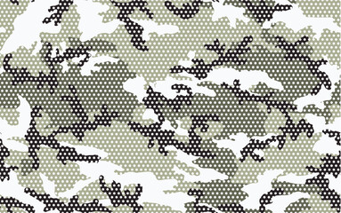 Urban camouflage seamless pattern. Halftone (dot) texture. Black, white and gray color.
