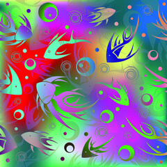 Fototapeta na wymiar Colorful fish and bobbles on colorful backround. Vector illustration.