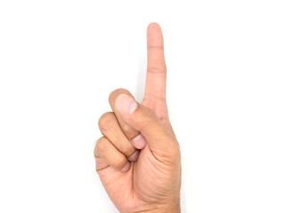 A hand showing one fingers isolated on white background with clipping path included.