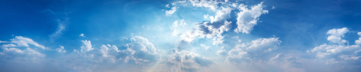 Panorama sky with beautiful cloud on a sunny day. Panoramic high resolution image.
