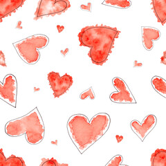 Seamless pattern of Abstract watercolor hearts set.