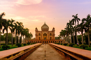 Fototapeta na wymiar Safdarjung's Tomb is a red sandstone & marble mausoleum in Delhi, India. It was built in 1753-54 by nawab 'Shuja-ud-Daulah' as tribute to his father 'Mirza Abul Mansur Khan' entitled 'Safdarjung'. 