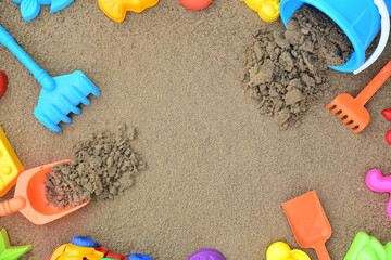 Fototapeta na wymiar Children's sandbox with various toys for the game.