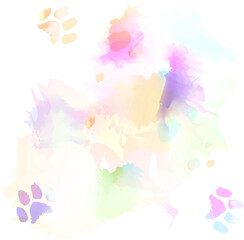 Watercolor and Cat Paw Print on White Paper - Background Texture Pattern