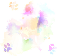 Obraz premium Watercolor and Cat Paw Print on White Paper - Background Texture Pattern