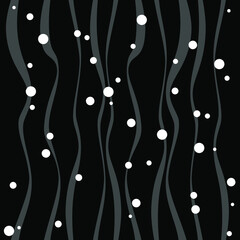 Seamless pattern. White bubbles and waves on black backround. Vector illustration.