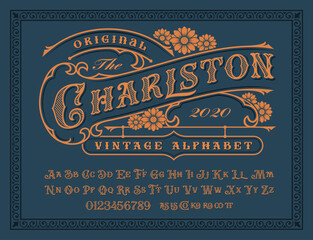 A Vintage alphabet with upper and lower case, numbers, and special ligatures as well. It is perfect for logo and packaging and label designs, short phrases, or headlines.