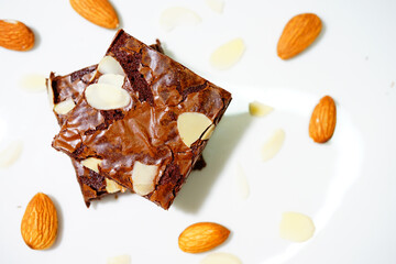Almond Brownies on white background