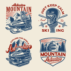 Naklejka premium Set of winter-sport themed illustrations for apparel, logos, and many other uses.