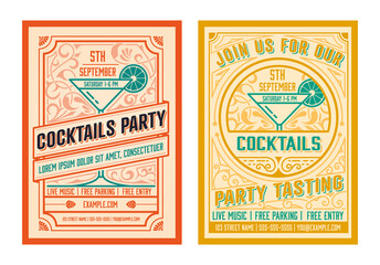 Summer Party Cocktail flyer with vintage ornaments