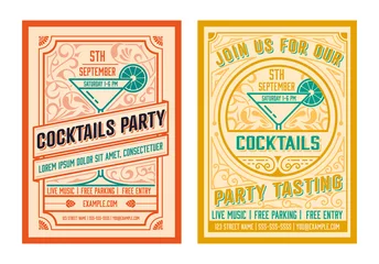  Summer Party Cocktail flyer with vintage ornaments © Roverto
