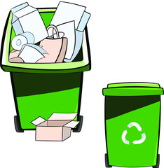 Recycling bin with paper on white background. Vector eps 10 illustration 
