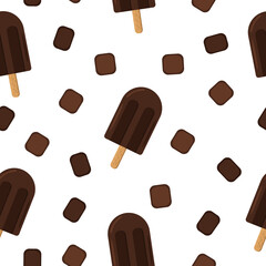 chocolate ice cream on a stick. seamless pattern in vector flat style, sweet dessert