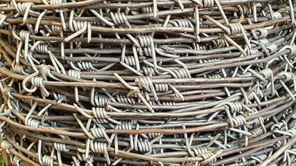 Barbed wire is sold in a store. Suitable for fencing areas, for fences.