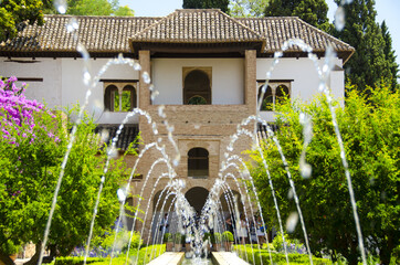 Alhambra de Granada. Generalife's fountain and gardens, Granada, Spain